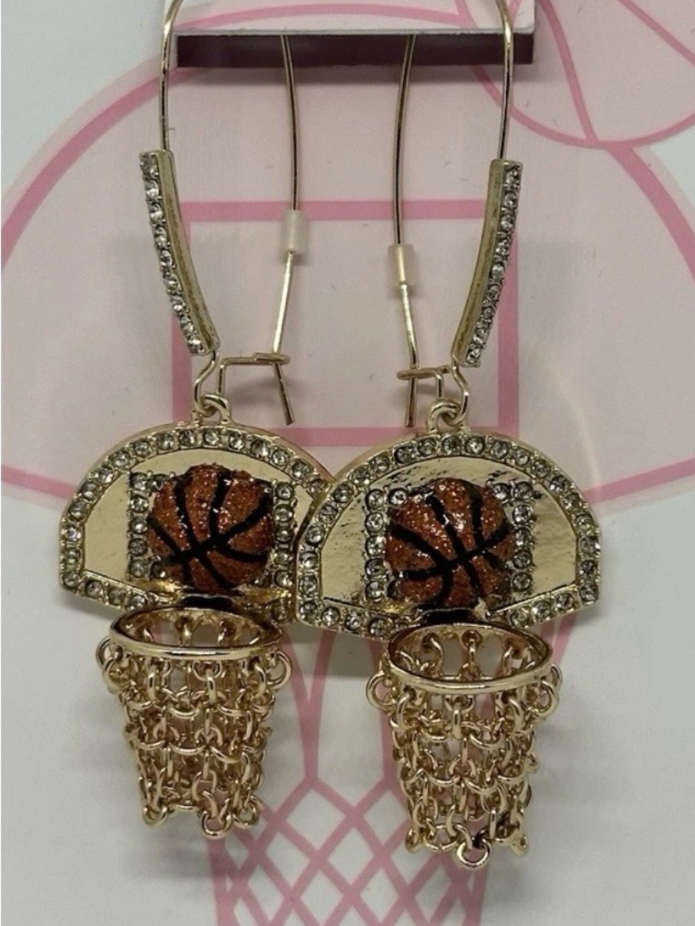 Betsey Johnson Earrings Nothing But Net Basketballs Goldtone Chains Hooks NWT